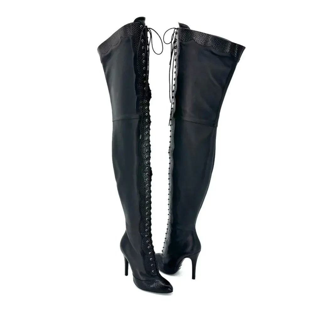NEW Gucci Harriet Cruise 2023 Snake Emboss Over The Knee High Heel Boots 37